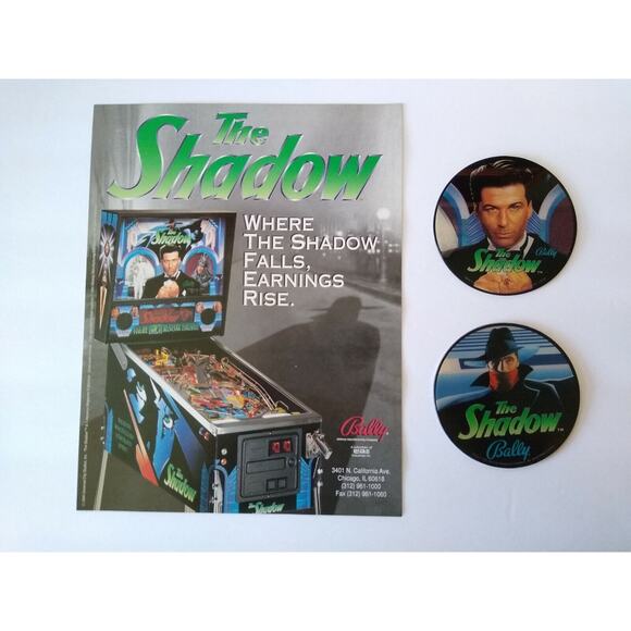 The Shadow Pinball FLYER and 2 Promos Alec Baldwin Plastic Coasters Original NOS - Picture 4 of 5